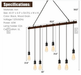 8-Light Industrial Pendant Light Wood Hanging Chandelier