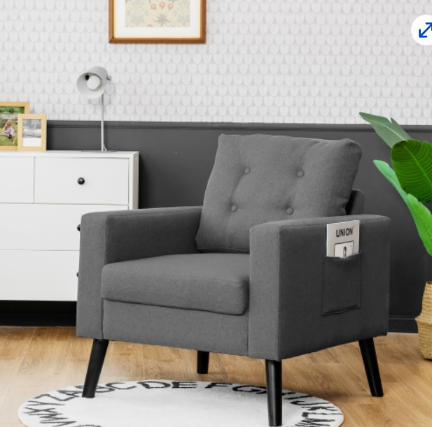 Mid-Century Upholstered Armchair Club Chair with Rubber Wood Legs