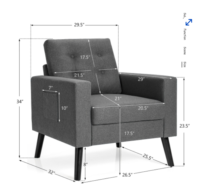Mid-Century Upholstered Armchair Club Chair with Rubber Wood Legs