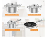 7-Piece Stainless Steel Cookware Set Pots and Nonstick Pan Set with Glass Lids