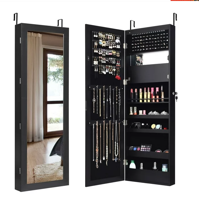 Lockable Wall Door Mounted Mirror Jewelry Cabinet, interior mirror damaged