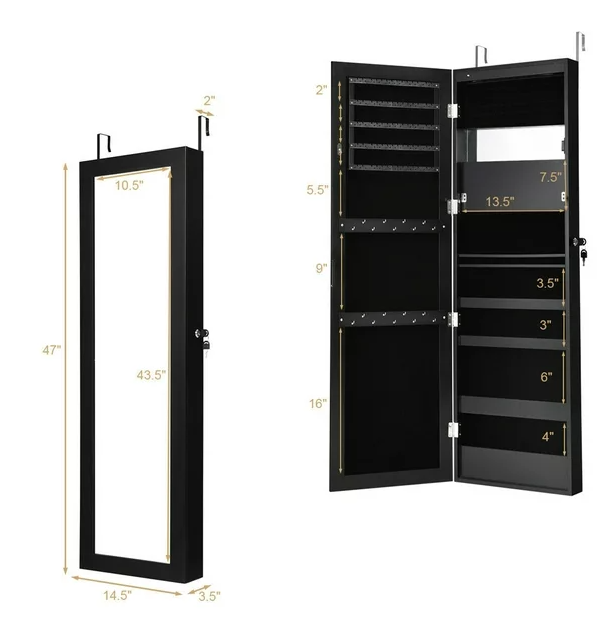 Lockable Wall Door Mounted Mirror Jewelry Cabinet, interior mirror damaged