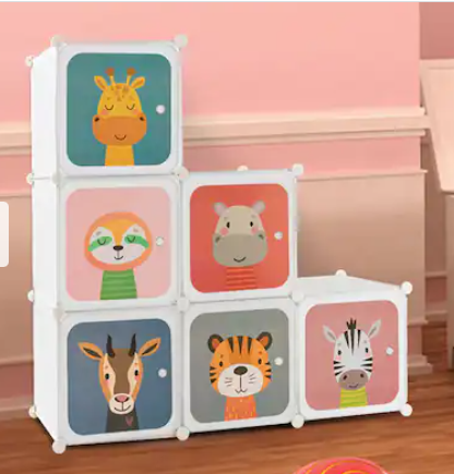 8-Cube Kids Wardrobe Baby Dresser Clothes Hanging Closet with Doors, 1 box, unassembled