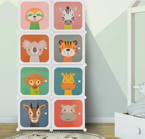 8-Cube Kids Wardrobe Baby Dresser Clothes Hanging Closet with Doors, 1 box, unassembled