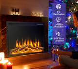 Large, 34"Electric Fireplace  Heater Log Flame Effect w/ Remote Control 1500W, interior scratches