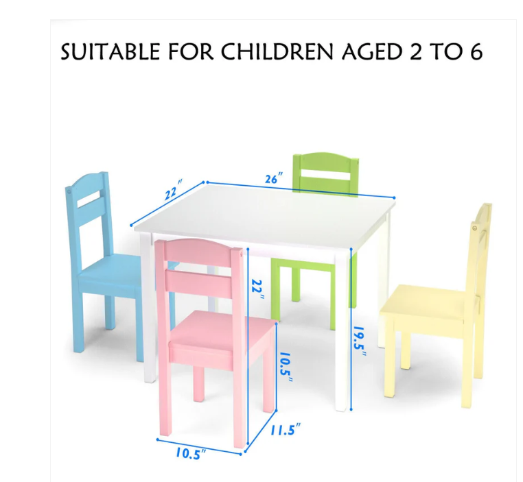 Kids 5 Piece Table & Chair Set, Fully Assembled