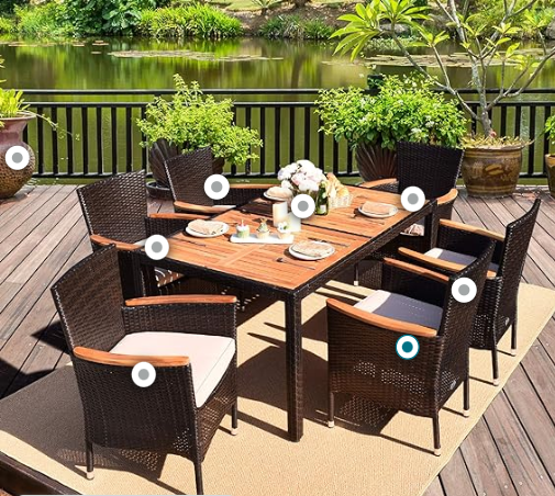 7 Pieces Garden Dining Patio Rattan Set with Cushions for Backyard, 3 boxes, unassembled