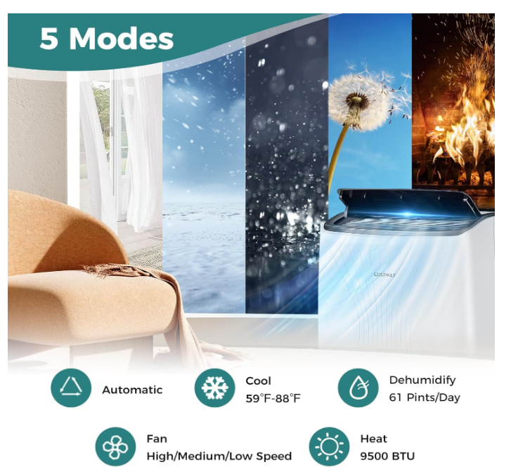 Portable Air Conditioner with heat pump, Smart Wifi