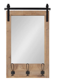 Enora Flat Wall Mirror with Hooks - Rustic Brown