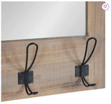 Enora Flat Wall Mirror with Hooks - Rustic Brown