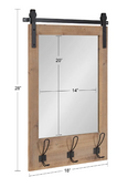 Enora Flat Wall Mirror with Hooks - Rustic Brown