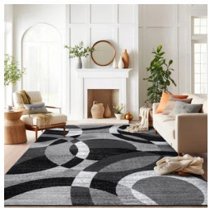 Mehul Geometric Grey/Black/Ivory Area Rug - Rectangle 10' x 14'