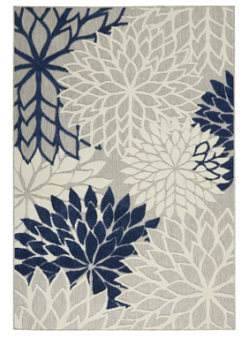 Aloha Floral, Indoor/Outdoor Area Rug - Ivory/Navy Blue - Manufactures Defect