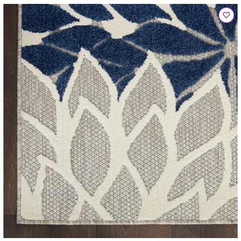 Aloha Floral, Indoor/Outdoor Area Rug - Ivory/Navy Blue - Manufactures Defect