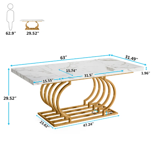 Hausner 63" Dining Table, Faux Marble Top