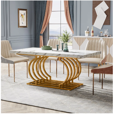 Hausner 63" Dining Table, Faux Marble Top