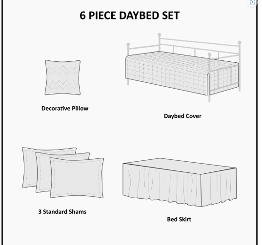 Tuscany 6 Piece Reversible Scalloped Edge Daybed Cover Set