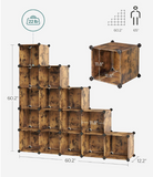 SONGMICS Cube Storage Organizer, 16 Cube Closet Organizers, Rustic Brown, 1 Box, unassembled