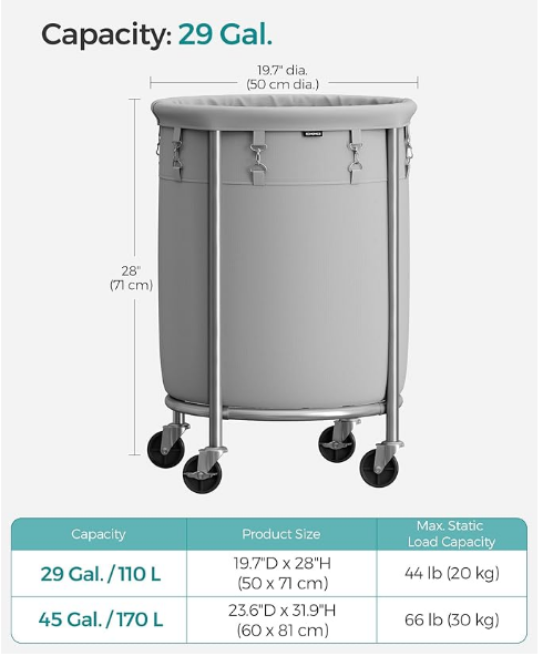 Laundry Basket with Wheels, 29 Gal, 1 Box, unassembled