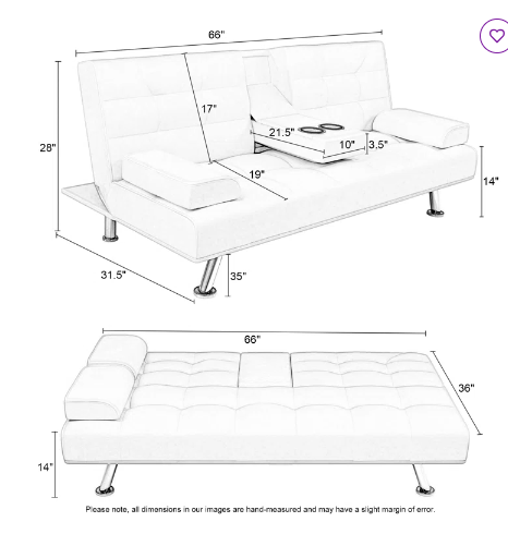 Craner Twin 66" W Faux Leather Tufted Back Convertible Sofa