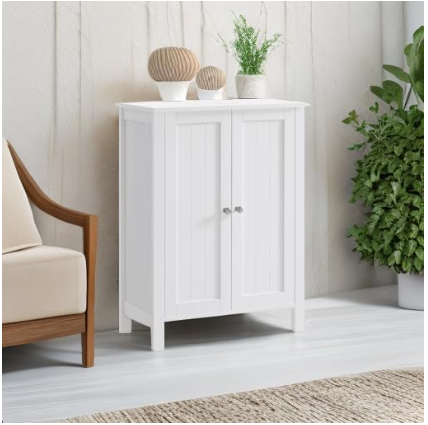 Bathroom Floor Storage Cabinet with 2 Adjustable Shelves, White