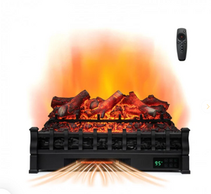 26 Inch Electric Fireplace Heater with Remote Control and Realistic Lemonwood Ember Bed