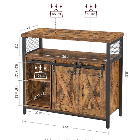 Buffet Sideboard Cabinet with Sliding Barn Door - Fully Assembled - (Scratch and Dent)