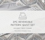 painted chevron light gray reversible pattern quilt coverlet set, Full / Queen