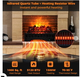 26 Inch Electric Fireplace Heater with Remote Control and Realistic Lemonwood Ember Bed