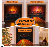 26 Inch Electric Fireplace Heater with Remote Control and Realistic Lemonwood Ember Bed