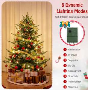 6 FT Pre-Lit Artificial Hinged Xmas Tree with 778 PVC and PE Branch Tips-M, Green