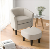 Barrel Club Chair with Ottoman Set Linen Fabric Accent Chair with Footrest - Beige