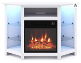 Fireplace Corner TV Stand with LED Lights and Smart APP Control for 50 Inches TV-White