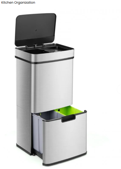 Special - Stainless Steel Trash Can  2 Bottom Recycling Bins (Missing Lid)