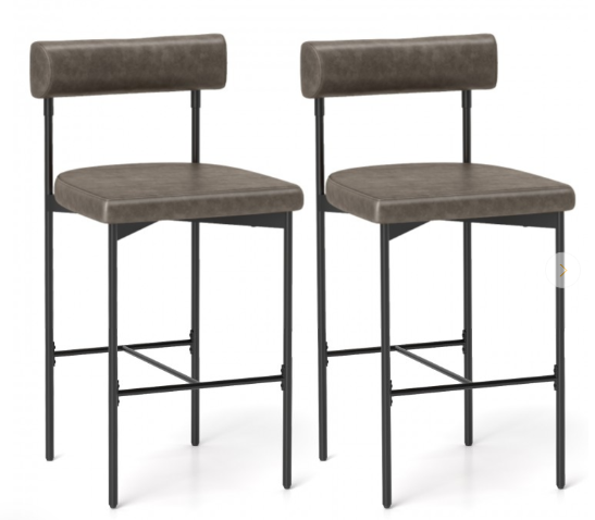 Counter Height Bar Stools, 26 Inch Upholstered Bar Chairs with Back - Grey