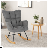 Linen Nursery Rocking Chair with High Backrest and Padded Armrests