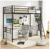 *SPECIAL* - Twin Metal Loft Bed Frame with Ladder and Metal Slats Support-Black