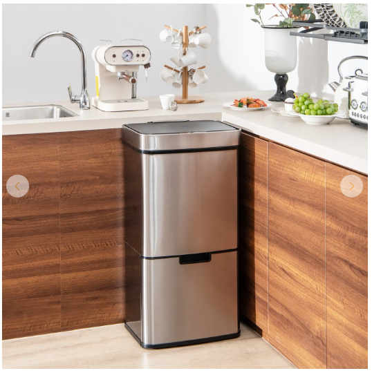 Special - Stainless Steel Trash Can  2 Bottom Recycling Bins (Missing Lid)