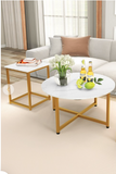 2-Piece Coffee Table Set Round Coffee Table and Square End Tables-White/Gold  (Fully Assembled)