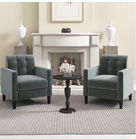 Mid Century Modern Velvet Accent Chair with Tufted Back-Green/Grey