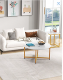 2-Piece Coffee Table Set Round Coffee Table and Square End Tables-White/Gold  (Fully Assembled)