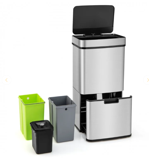 Special - Stainless Steel Trash Can  2 Bottom Recycling Bins (Missing Lid)