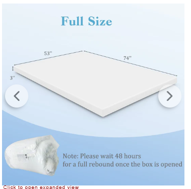 3" Gel-Infused Memory Foam Mattress Topper with Removable Cover - Scratch and Dent