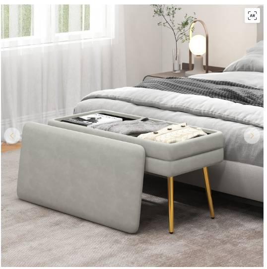 Velvet Upholstered Storage Bench with Removable Top