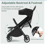 Lightweight Baby Stroller, One-Hand Gravity Fold, Compact Travel Stroller for Airplane with Aluminium Frame, Adjustable Backrest and Canopy, Foldable Infant Toddler Stroller