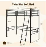 *SPECIAL* - Twin Metal Loft Bed Frame with Ladder and Metal Slats Support-Black