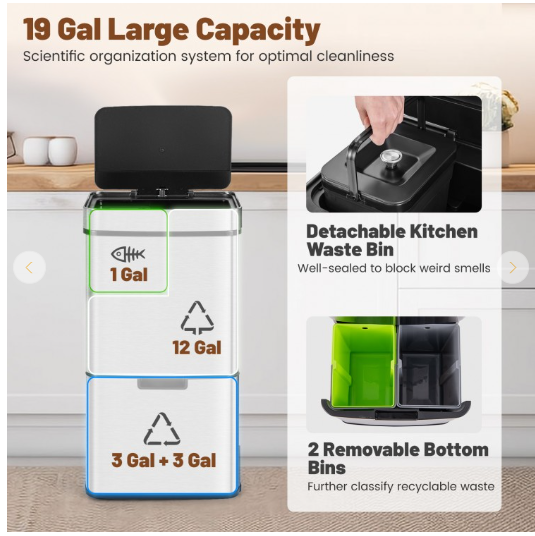 Special - Stainless Steel Trash Can  2 Bottom Recycling Bins (Missing Lid)