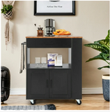 Kitchen Island Cart Rolling Storage Cabinet w/ Drawer & 2 Shelves - Black (Sightly Irregular)