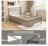 *Special* Twin Size Wooden Bed Frame w/ 2 Storage Drawers & Under-bed Storage Gray (1 Box, Unassembled)