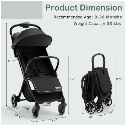 Lightweight Baby Stroller, One-Hand Gravity Fold, Compact Travel Stroller